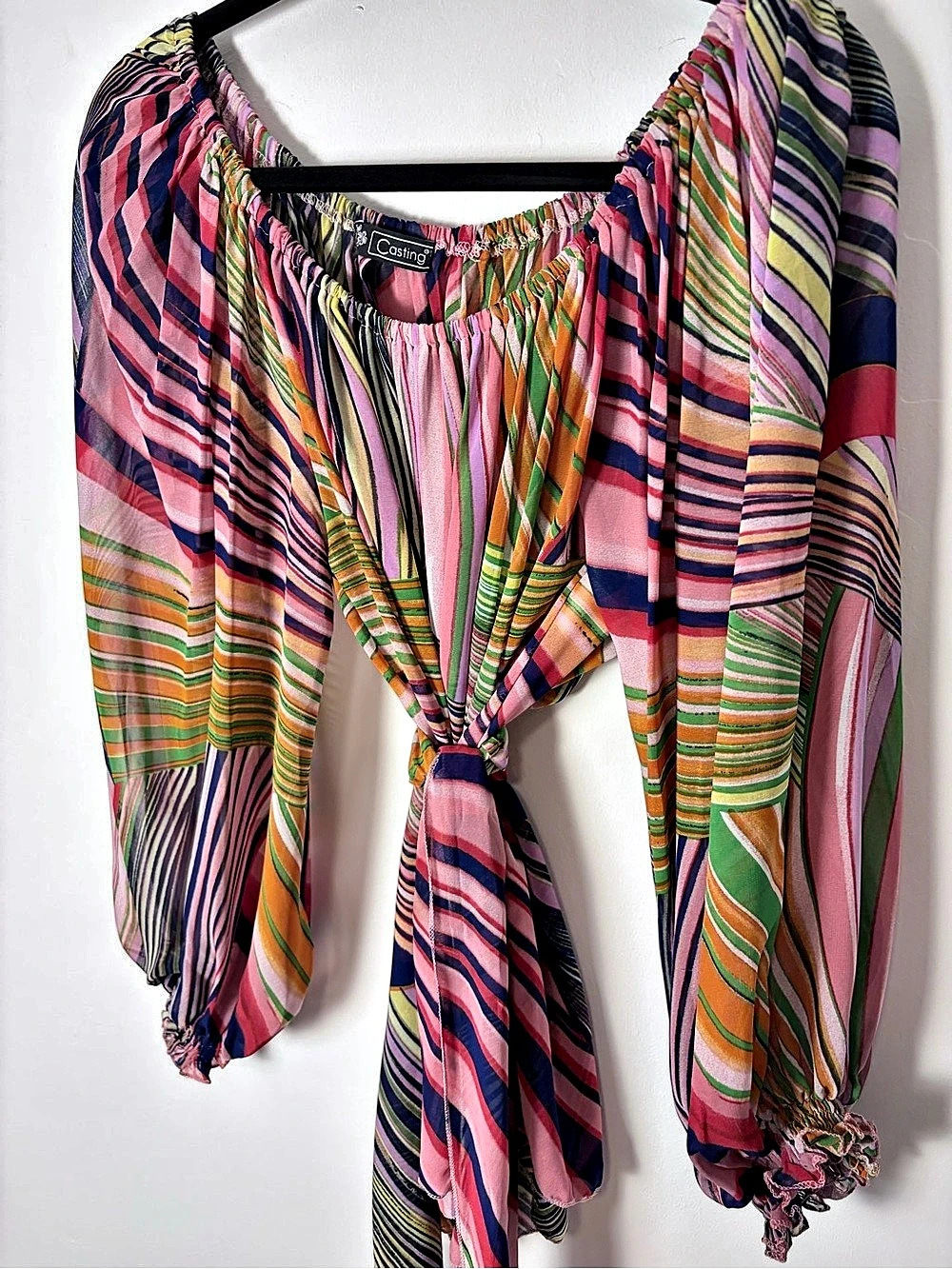 Casting Mariah 2002 Multicolor Striped Peasant Blouse One Size Made in France